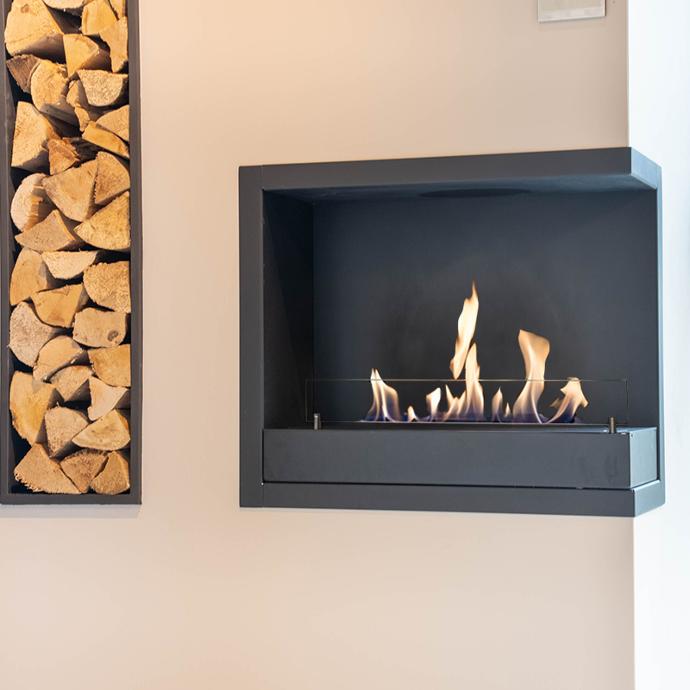 Example of a bioethanol corner fireplace