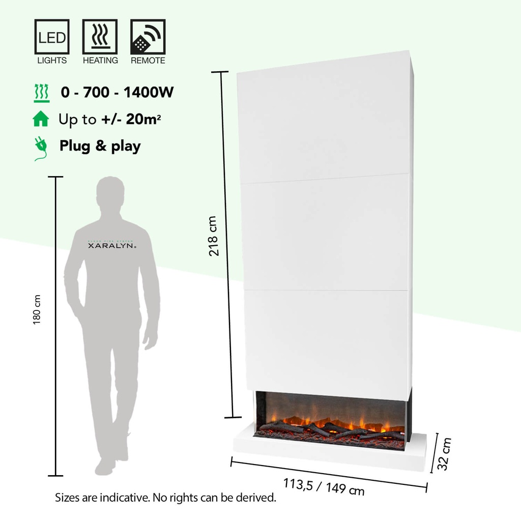 Disegno XL 3-zijdige elektrische LED wandhaard specificaties