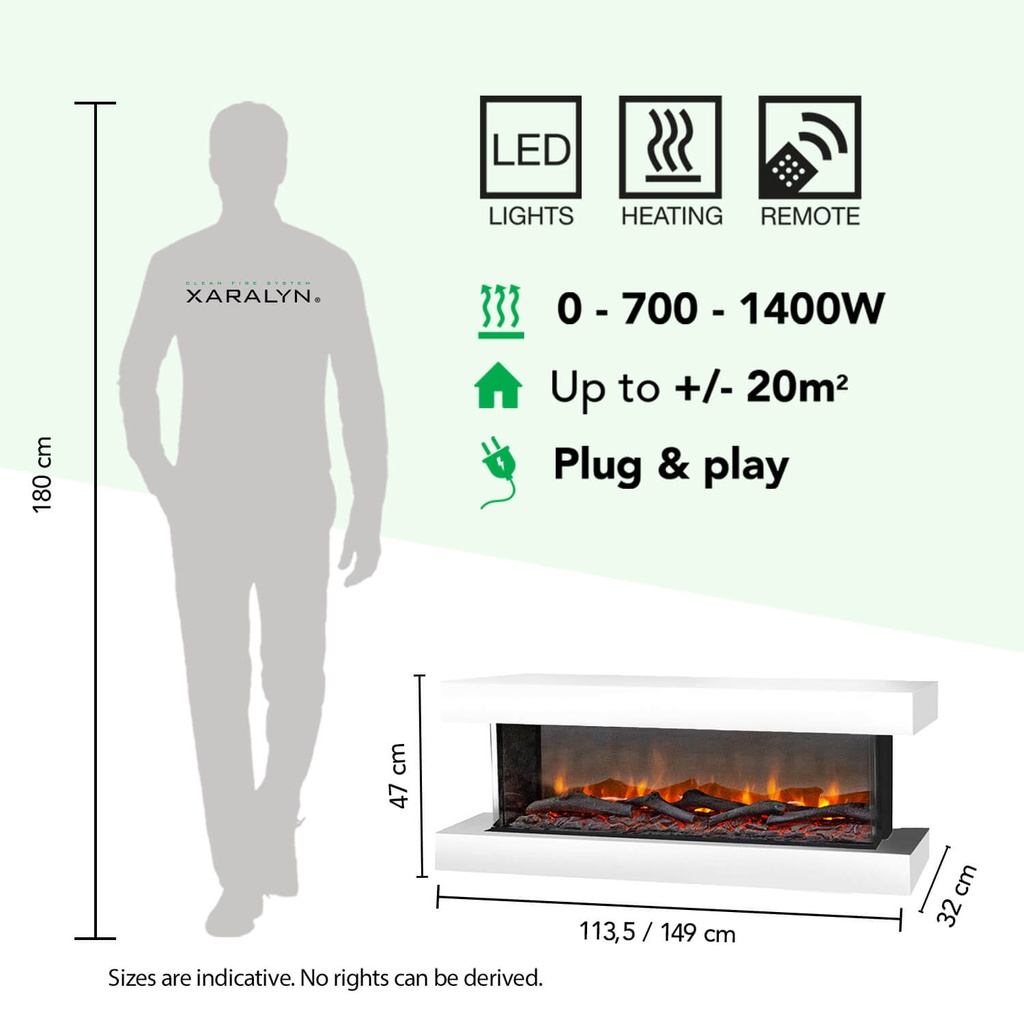 Disegno S 3-zijdige elektrische LED wandhaard specificaties