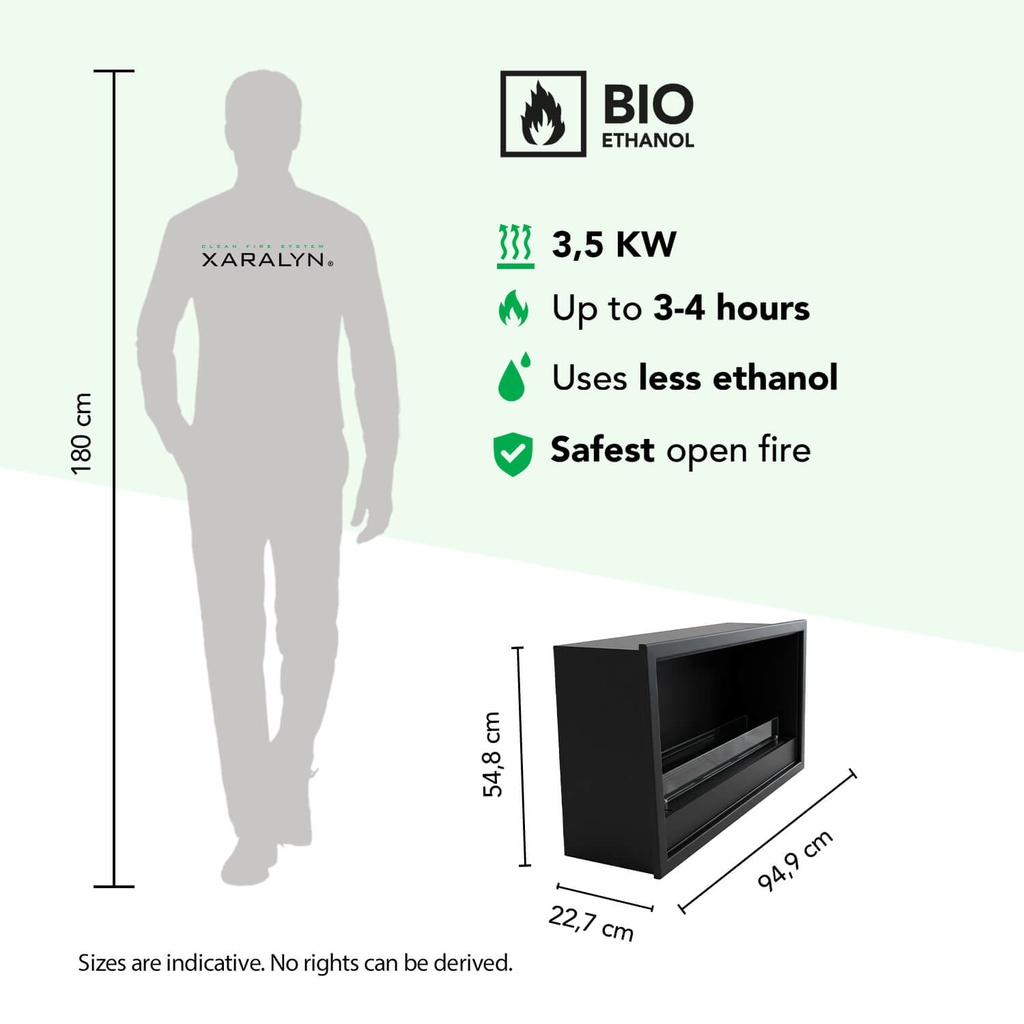Inbouwunit XL bio-ethanol haard specificaties