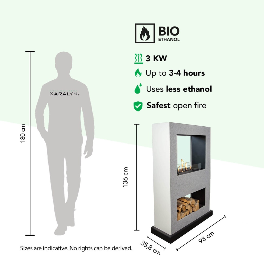 Lasize verrijdbare bio-ethanol tunnelhaard - roomdivider specificaties