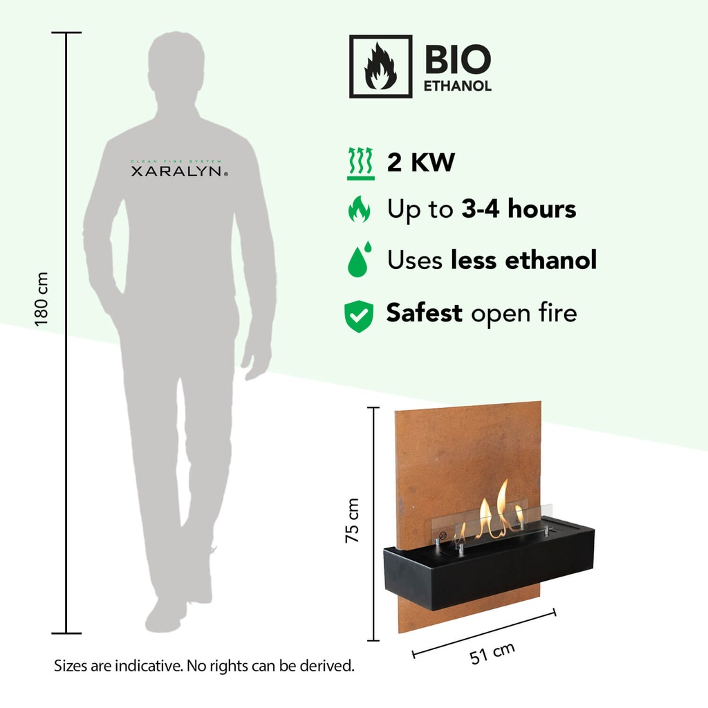 Quero bio-ethanol wandhaard specificaties