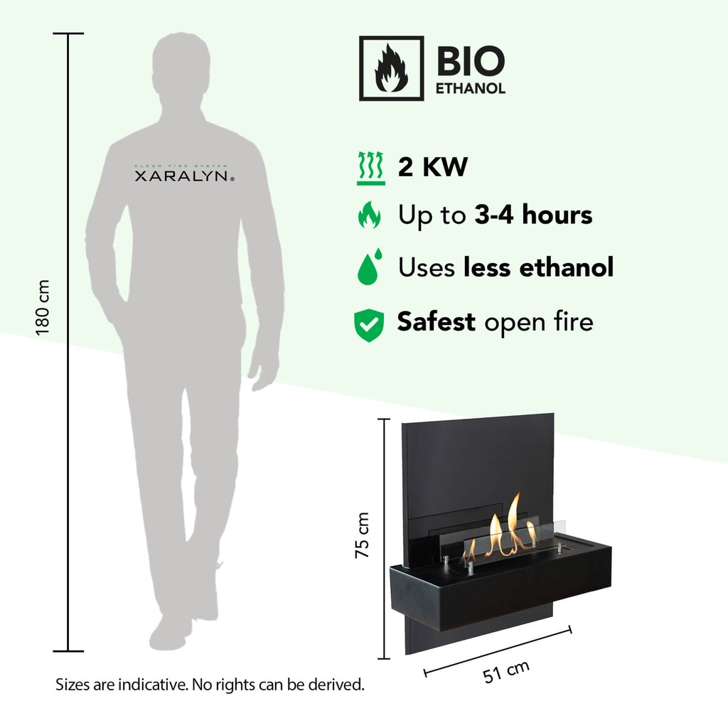 Quero bio-ethanol wandhaard specificaties