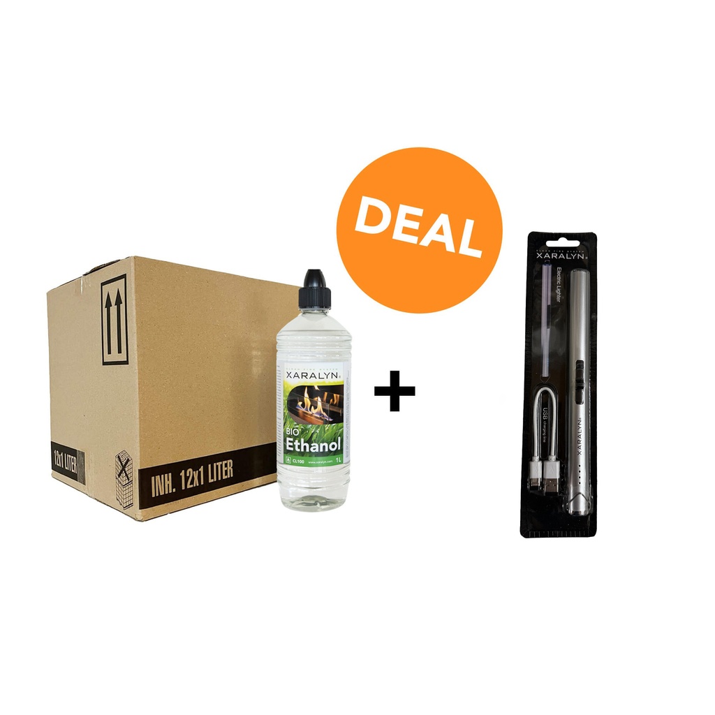 DEAL - Bioethanol CL100 (12X 1 liter) + USB lighter XL