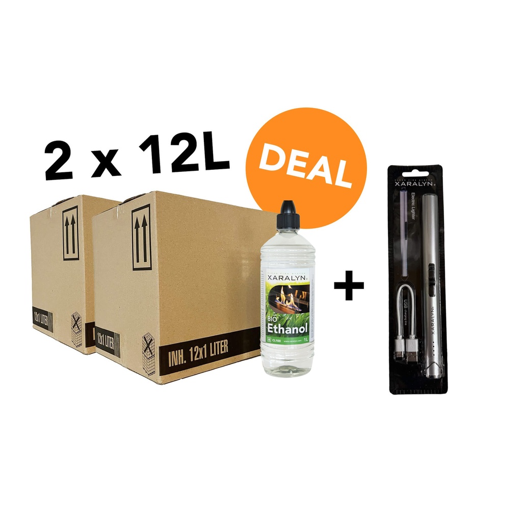 DEAL - Bio-ethanol CL100 (24X 1 liter)+ USB aansteker XL