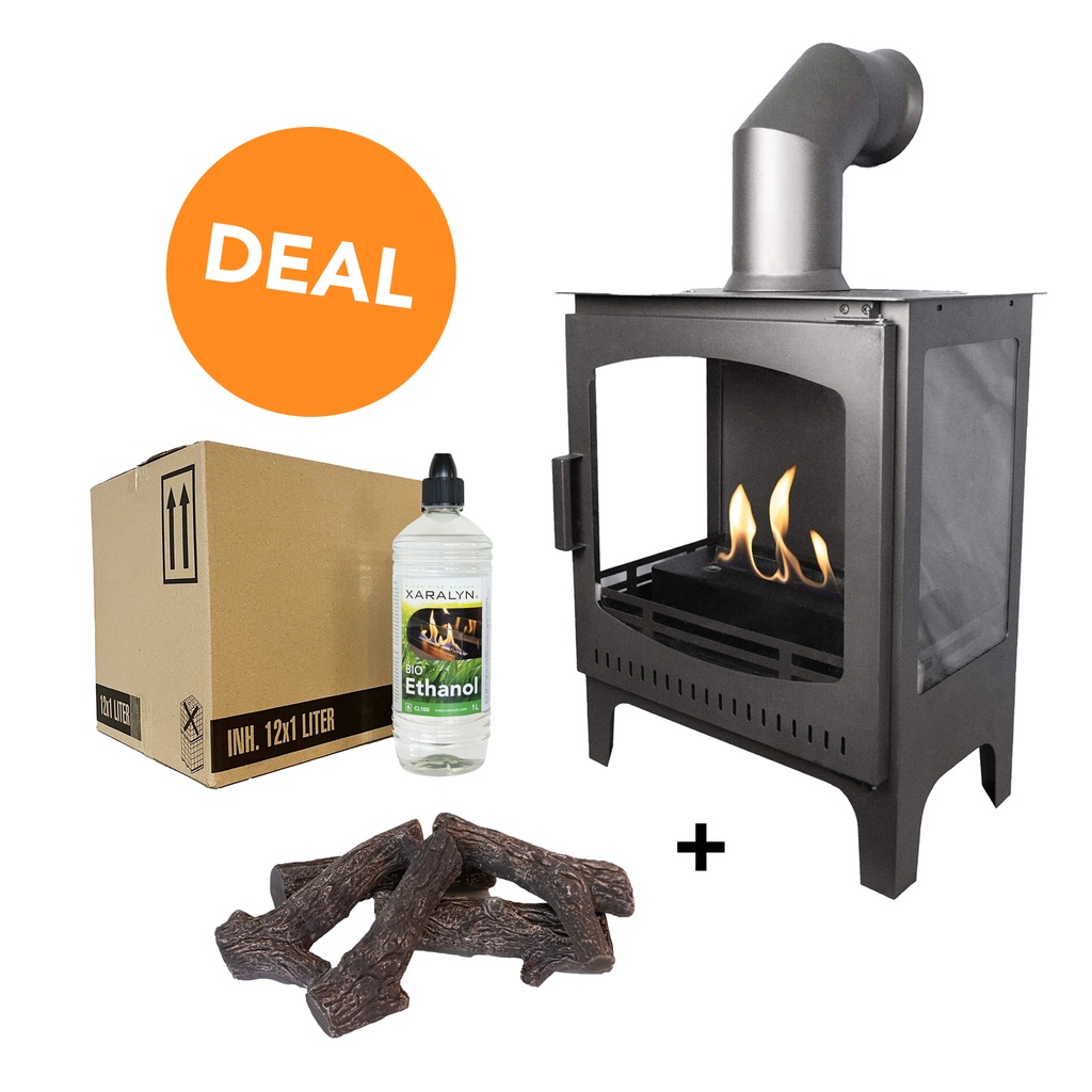 DEAL - Stoove + Houtset + Bio-ethanol CL100 (12X 1 liter)