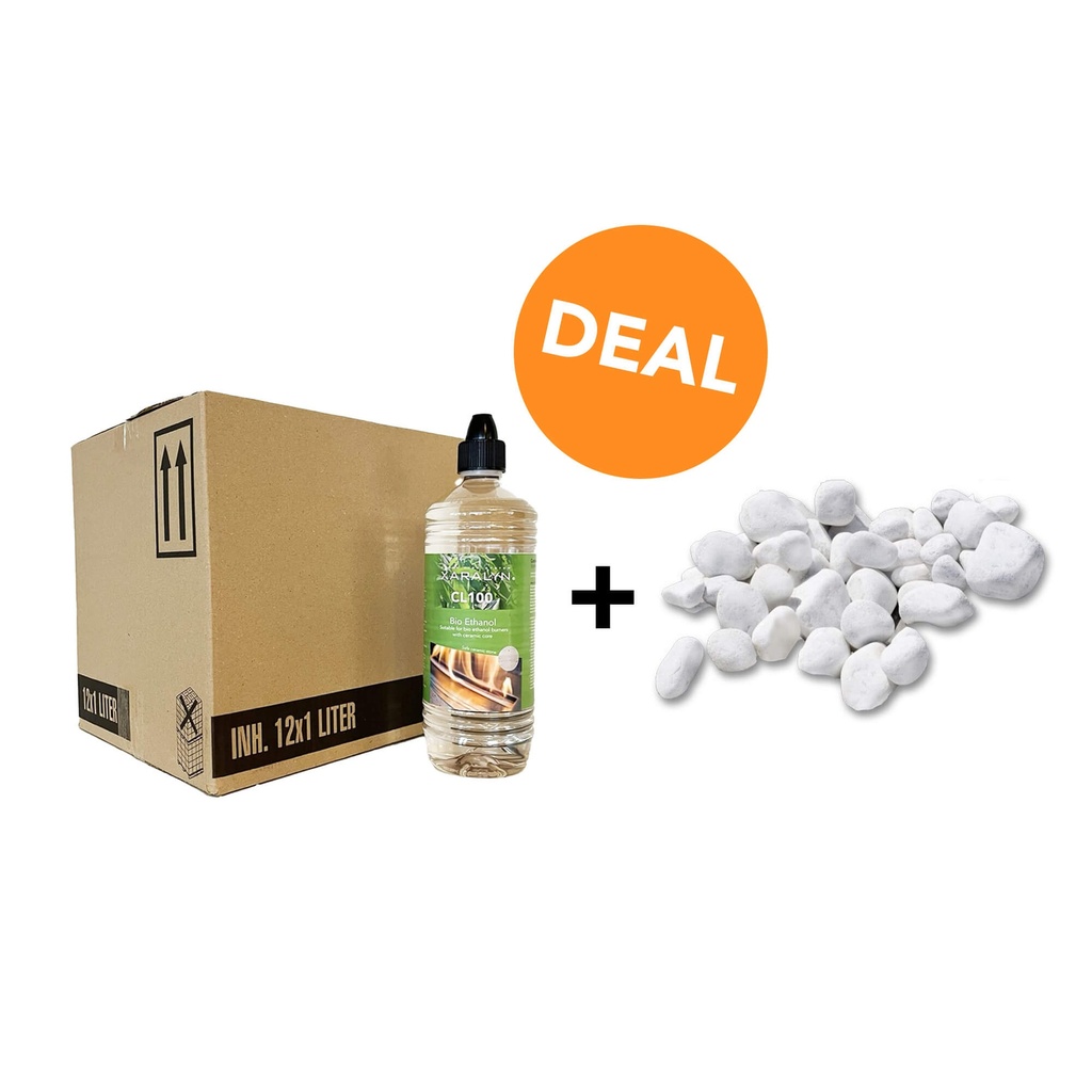 DEAL - Bio-ethanol CL100 (12X 1 liter)+ 3kg witte kiezels