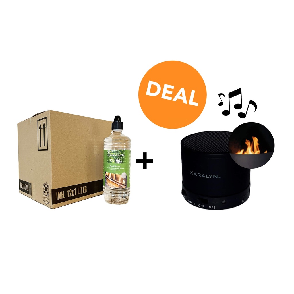 DEAL - Bioethanol CL100 (12X 1 liter) + Crackling sound effect box, fireplace sound